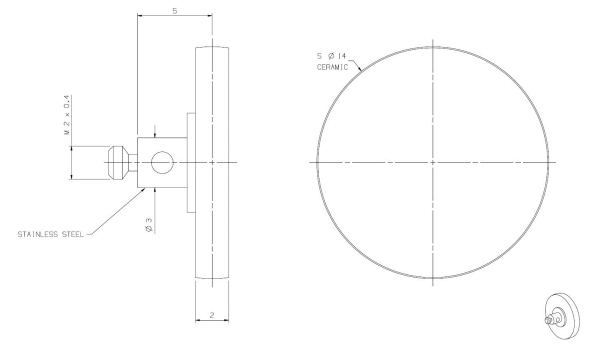 M2 Ø14 mm ceramic disc, 2 mm width, without roller - Image 2