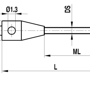 M2 Ø2 mm ruby ball, tungsten carbide stem, L 20 mm, EWL 14 mm