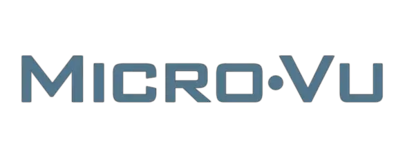 Micro·Vu logo in blue lettering on a black background.