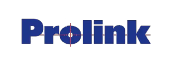 Prolink logo in blue with a red crosshair centered on the 'o'