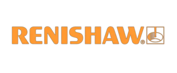 Renishaw logo: bold orange wordmark with a small square emblem on the right.