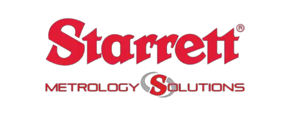 Starrett Metrology Solutions logo in red text on a black background, brand mark centered.